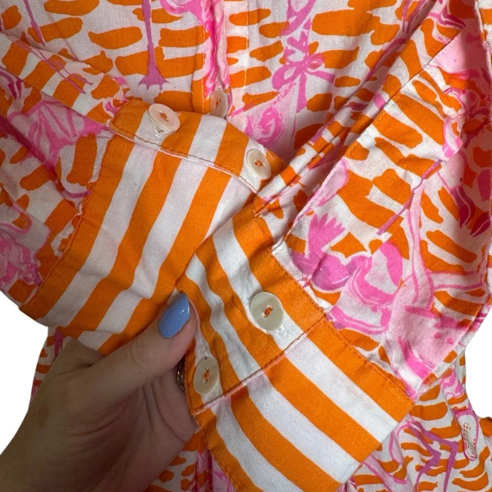 Gretchen Scott Flamingo Print Tie Waist Shirt Dress - Picture 6 of 10